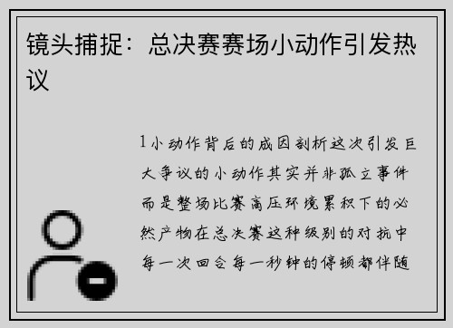 镜头捕捉：总决赛赛场小动作引发热议