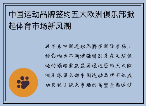 中国运动品牌签约五大欧洲俱乐部掀起体育市场新风潮
